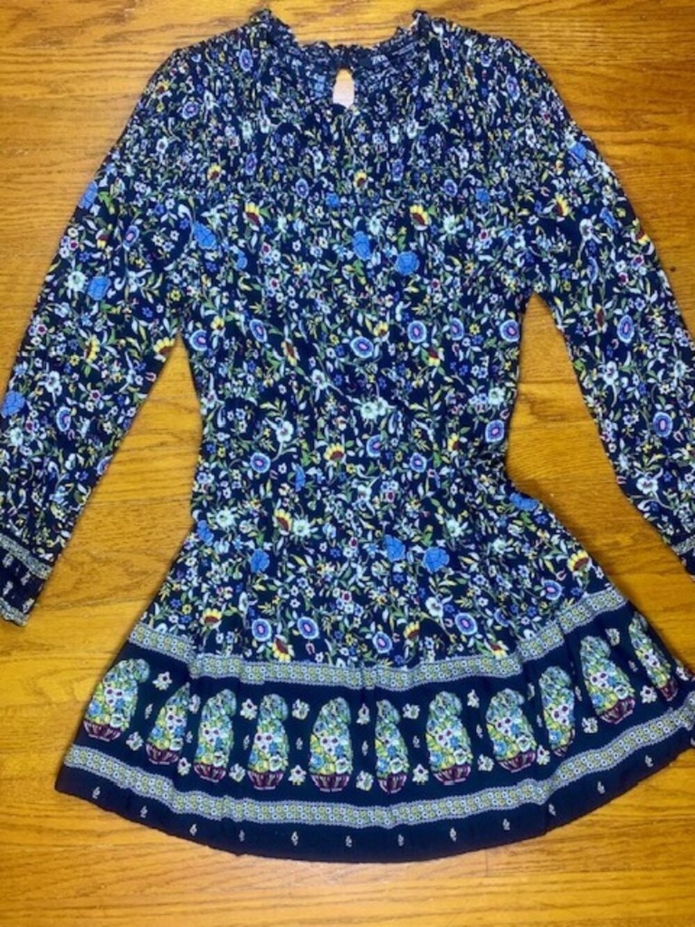 Zara Black Multicolor Floral Print Smocked Long Sleeve Dress